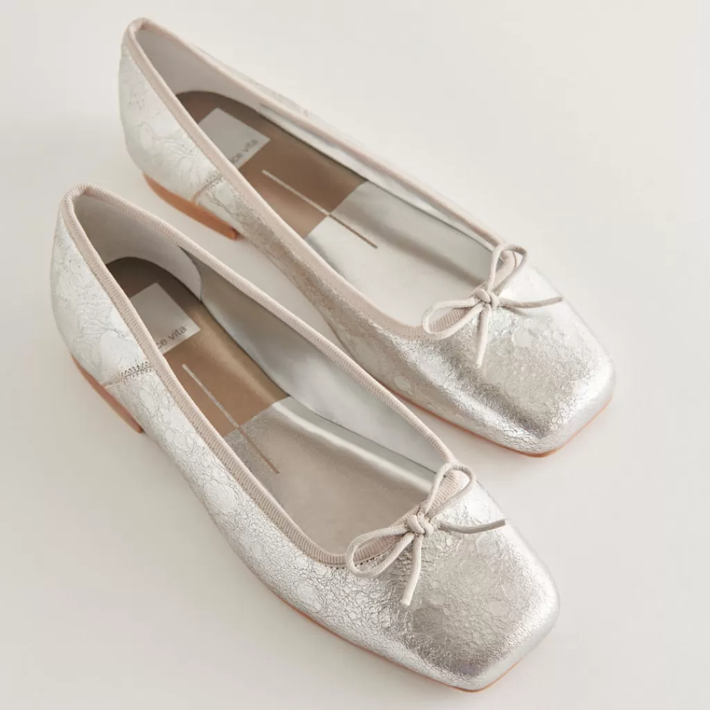 DOLCE VITA Anisa Ballet Flats Silver Distressed Leather Hot