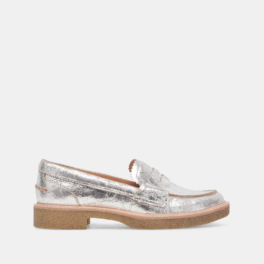 DOLCE VITA Arabel Loafers Silver Distressed Leather Best Sale