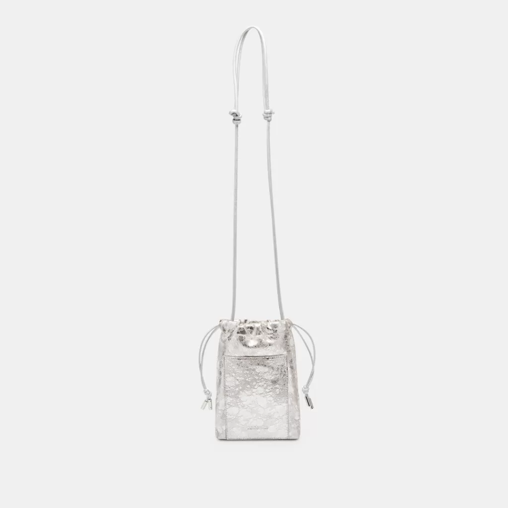 DOLCE VITA Evie Crossbody Pouch Silver Distressed Leather Cheap