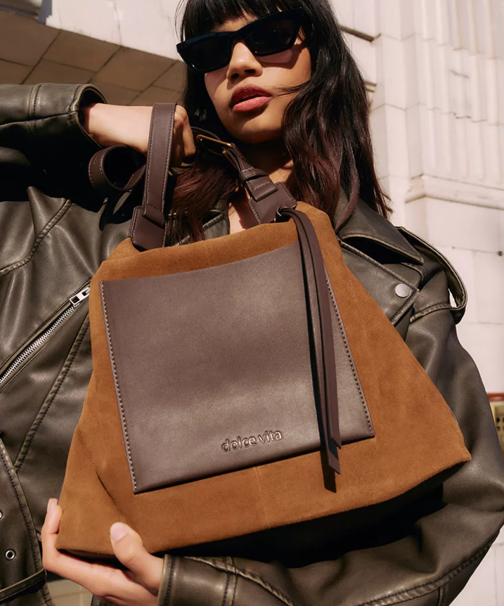 DOLCE VITA Hana Shoulder Bag Tobacco Suede Clearance
