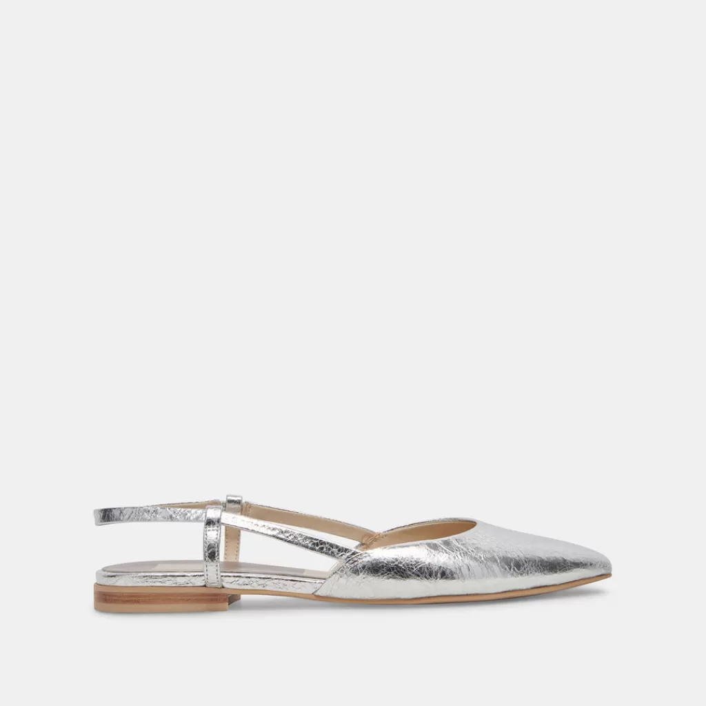 DOLCE VITA Narah Flats Silver Metallic Leather New