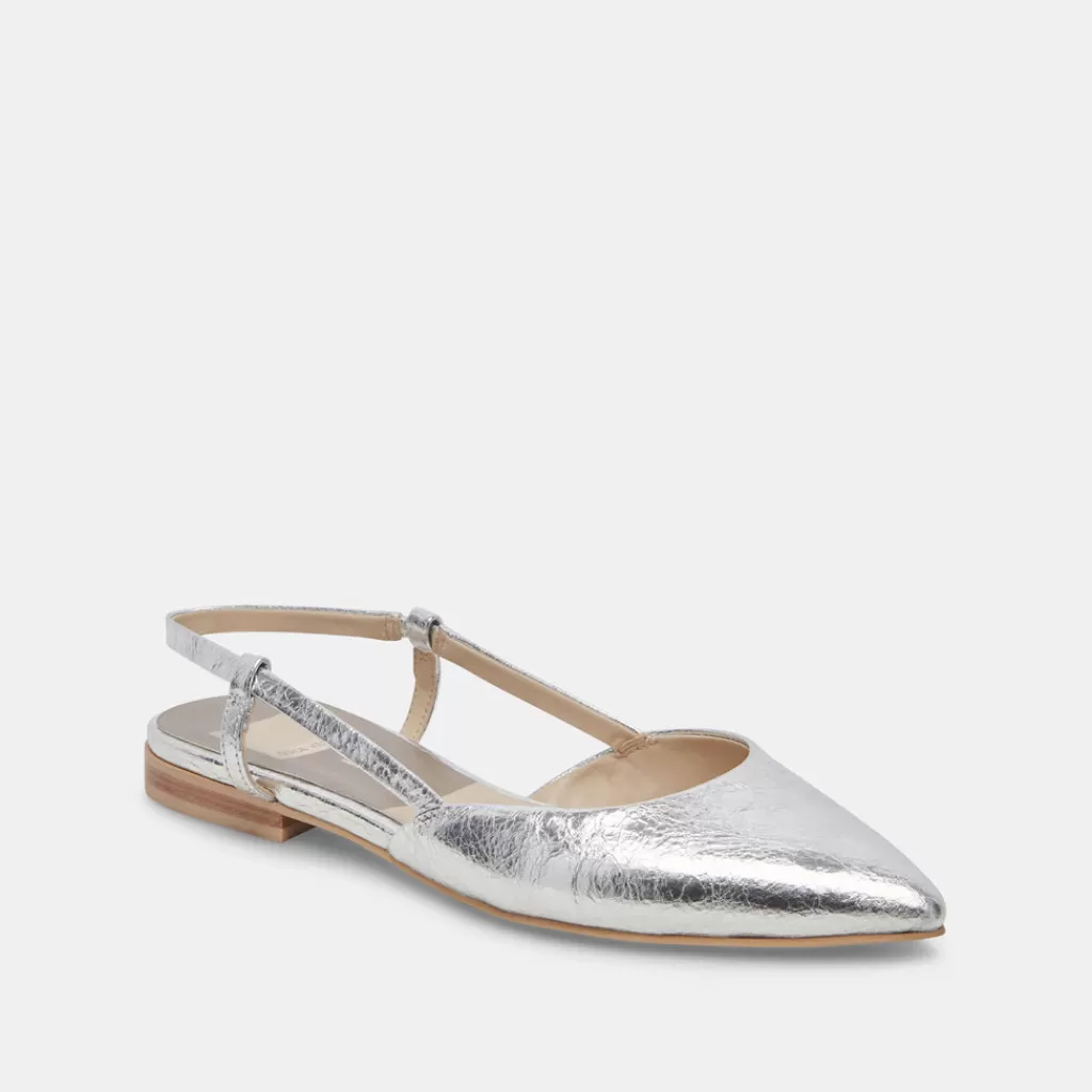DOLCE VITA Narah Flats Silver Metallic Leather New