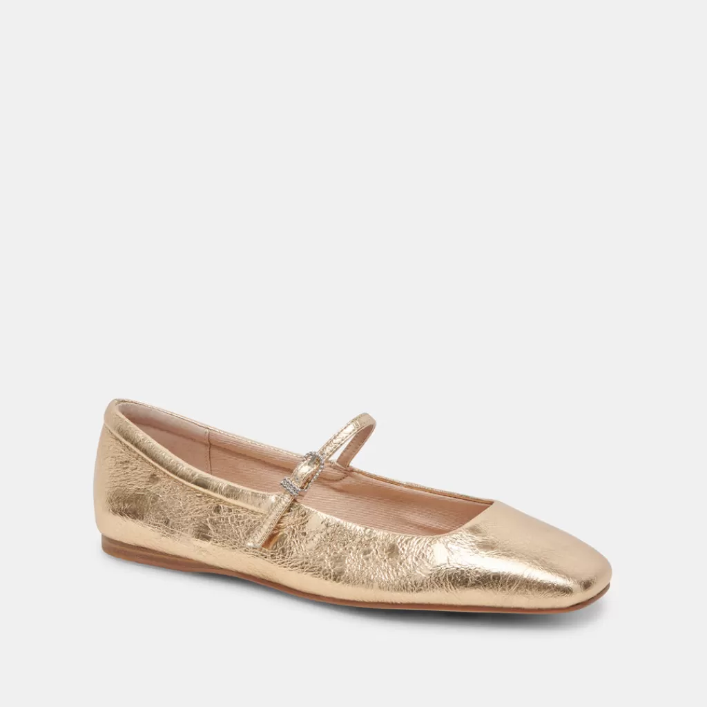 DOLCE VITA Reyes Ballet Flats Gold Distressed Leather Best Sale