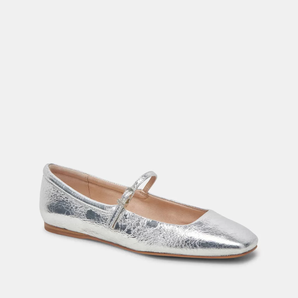 DOLCE VITA Reyes Ballet Flats Silver Distressed Leather Cheap