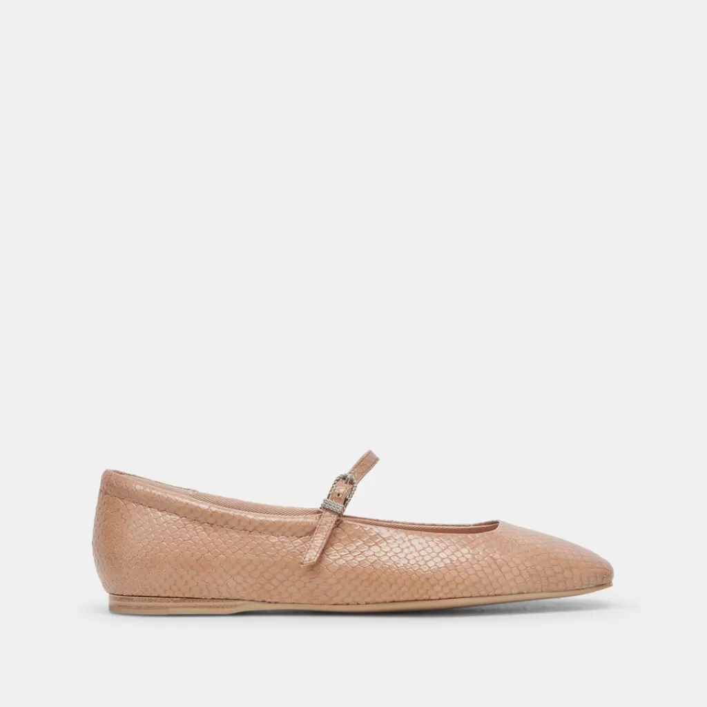 DOLCE VITA Reyes Ballet Flats Toffee Snake Embossed Clearance