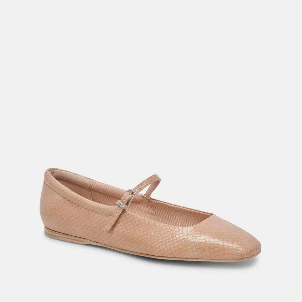 DOLCE VITA Reyes Ballet Flats Toffee Snake Embossed Clearance