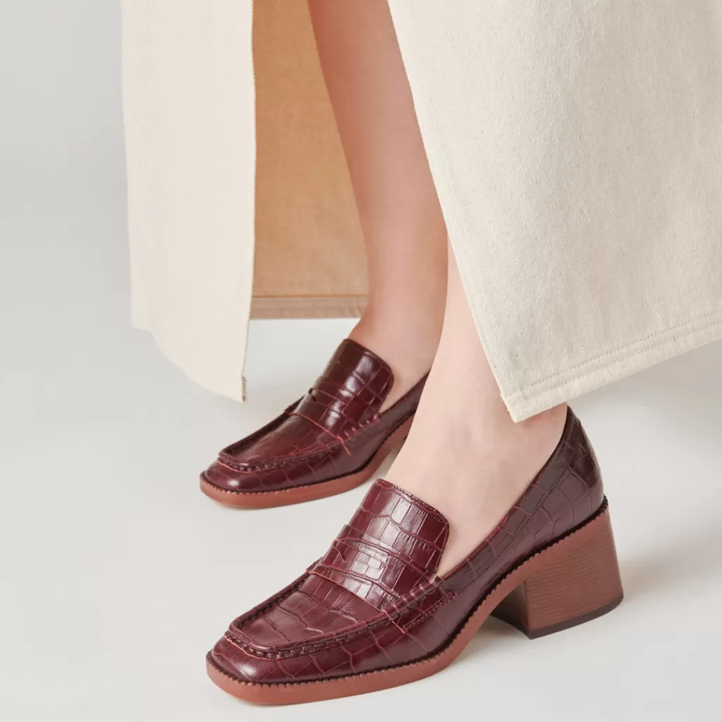DOLCE VITA Talie Loafers Cabernet Embossed Leather Flash Sale