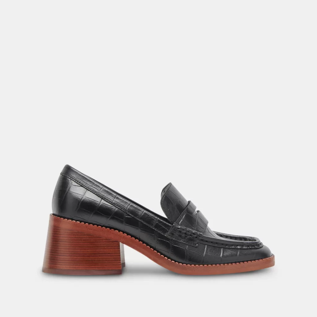 DOLCE VITA Talie Loafers Noir Embossed Leather Clearance