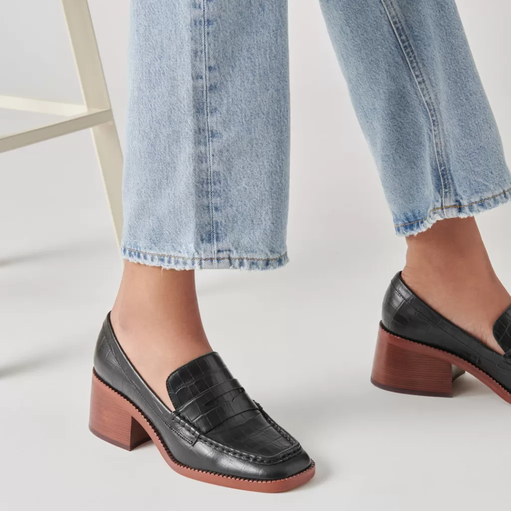 DOLCE VITA Talie Loafers Noir Embossed Leather Clearance